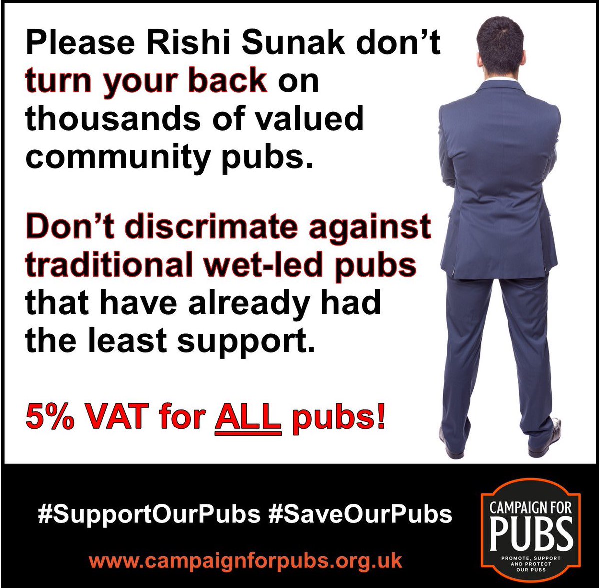 Please <a href="/RishiSunak/">Rishi Sunak</a> support ALL #pubs in #Budget2021.

Thousands of #wetled pubs are at risk of closing, yet many have had the least support.

A VAT cut only on food does NOTHING for these pubs. We need a #VATCutforAllPubs NOW!

#SupportOurPubs
#PubsMatter

campaignforpubs.org.uk/wp-content/upl…