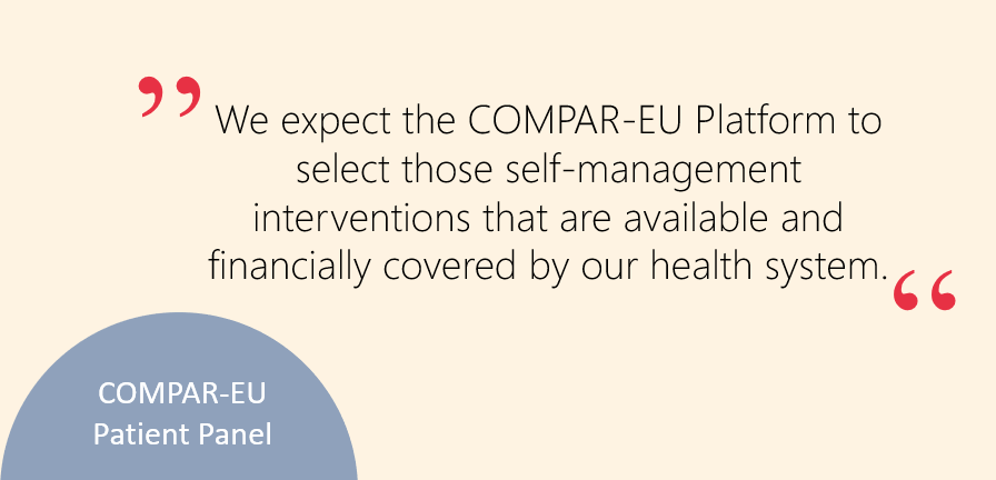 COMPAR_EU's tweet photo. As @eupatientsforum reflects in its latest post on our #selfmanagent blog (https://t.co/jxCjk84g45) COMPAR-EU works closely with a #patient panel. An important point they have reflected on is that our envisaged platform needs to take national contexts into account! https://t.co/RmyfC9w5a7