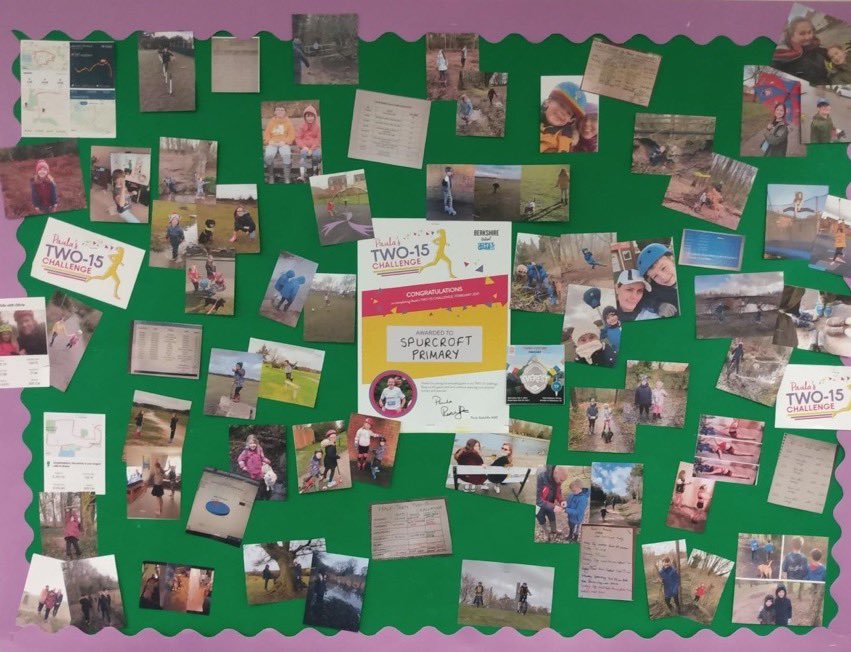 familiesontrac1's tweet photo. Look at the amazing display board @spurcroftschool put together following @paulajradcliffe #two15challenge Well Done to all who took part! @BerkshireGames @GetBerksActive https://t.co/ADUUMLXkNn