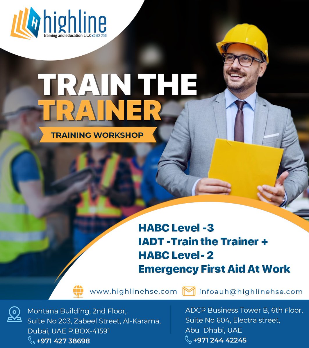 SafetyHighline's tweet photo. A train the trainer process provides instruction, coaching, and feedback to prepare those who deliver training.

Dubai📱: +971 5033 60512
Abu Dhabi📱: +971 5880 14769
🌐: https://t.co/vvnqvHZ3pf
🌐: https://t.co/9LLE4zI6CW

#trainthetrainer #habclevel3 #habclevel2 #safetycourses https://t.co/sasEGfRP1Q