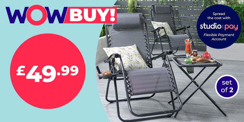 studio_co_uk's tweet photo. WOW BUY!! Who can't wait to sit back and relax in the garden?! Lounge in style for ONLY £49.99 for a set of two https://t.co/UJryZxjiuJ ☀️
#Garden #Loungers #StudioPay #WOWBUY #WeDoWOW https://t.co/UVwlpINQR5