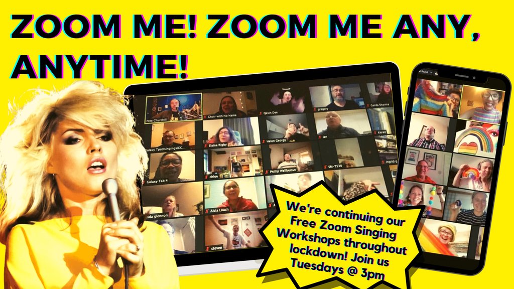 Zoom us... not quite anytime but definitely TODAY at 3pm!! Our FREE Tuesday Zoom singing workshops are still running! For as long as we're inside, we'll be here to sing with u 💛 🎵🎶 Click the link for an hour of singing every Tuesday: bit.ly/3qd6c8u cc <a href="/BlondieOfficial/">Debbie Harry/BLONDIE</a>