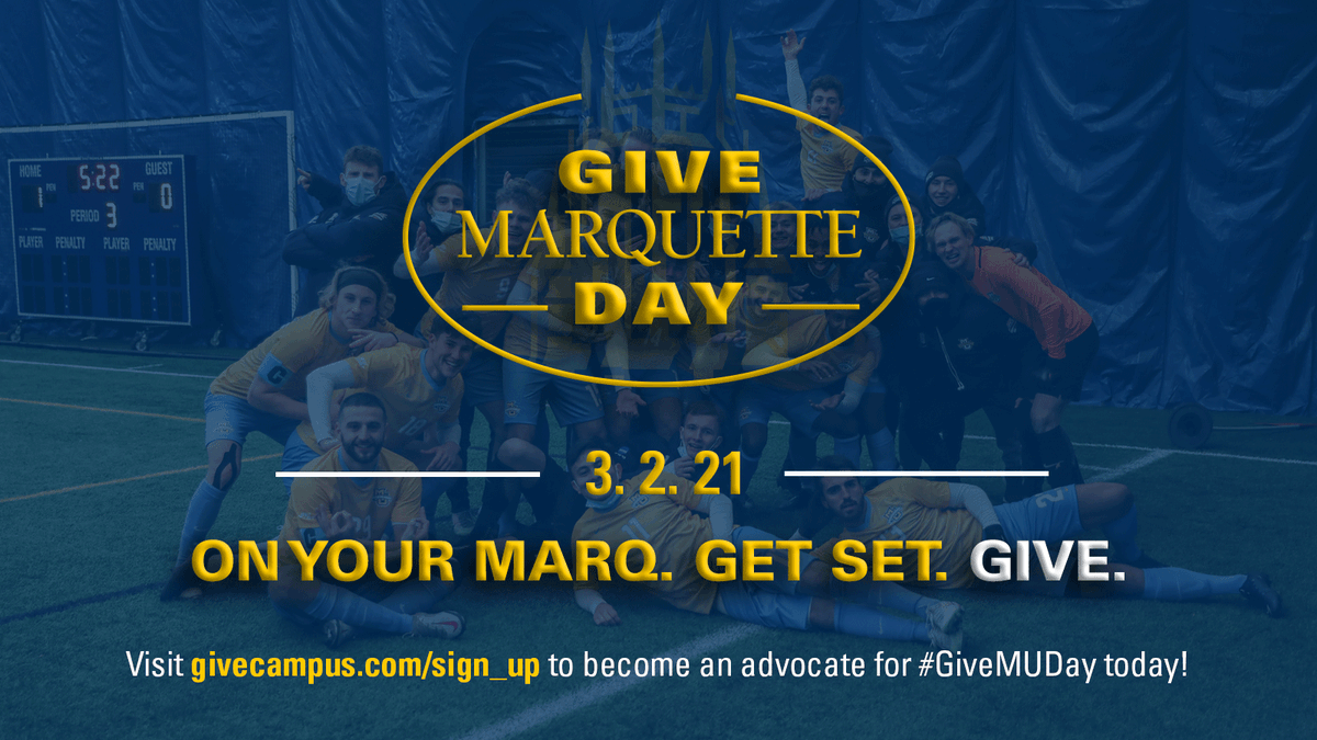 marquettesoccer's tweet photo. Today is our fourth annual #GiveMUDay! 

Consider donating to the Men's Soccer Excellence Fund and positively impact the lives of our student-athletes!

Every gift counts and supports the greatest needs of our program.

On your Marq. Get set. Give.

🔗: https://t.co/FDfDJw2dyi https://t.co/k4ScmCySo6