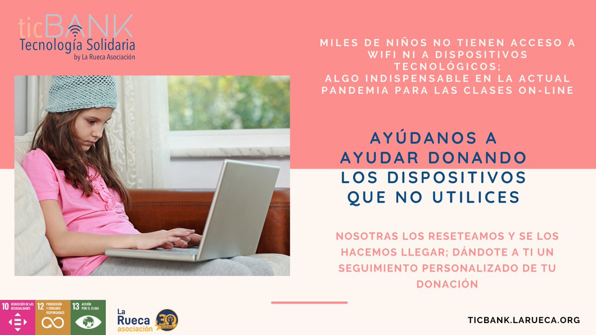 laruecaas's tweet photo. En plena pandemia, lanzamos el #TicBank, el banco de #tecnologíasolidaria que recoge los dispositivos que ya no usas para darles una nueva vida con alguien que los necesite. Ayúdanos a frenar la #brechadigital y #donatecnolgia #regalaconectividad
Entra en https://t.co/hQ5SfOure6 https://t.co/l2ihCaZyEI