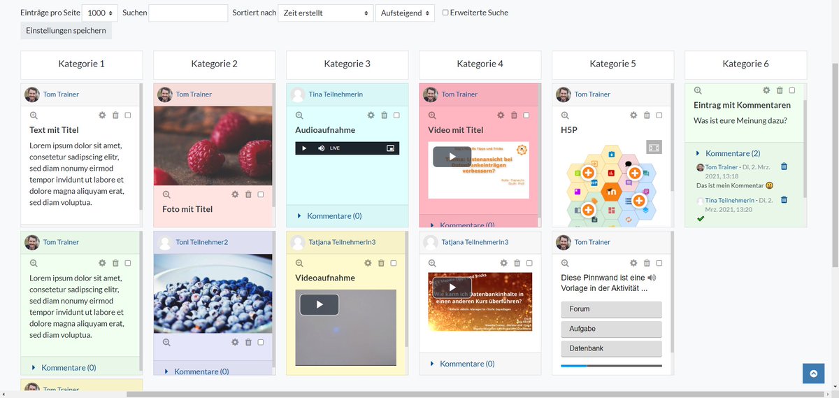 Kann man das auch mit Moodle machen? Seit ich mich näher mit dem Erstellen von Vorlagen für die Datenbankaktivität beschäftigt habe, gibt es eigentlich keine Grenzen mehr. Selbst eine digitale Pinnwand, in der sich Beiträge in Spalten einordnen lassen, ist möglich🙂 #moodle #twlz