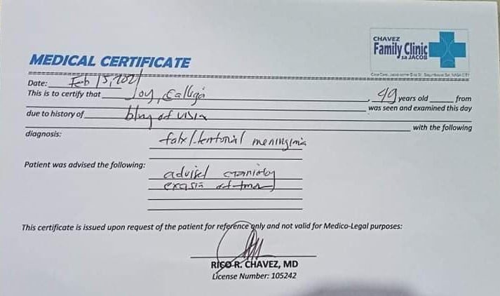 UNCpantograph's tweet photo. 𝗖𝗔𝗟𝗟 𝗙𝗢𝗥 𝗗𝗢𝗡𝗔𝗧𝗜𝗢𝗡𝗦
Grade 12 GAS Learner John Andrew Tampo-og's mother, Joy Tampo-og, has been diagnosed Falcine Tentorial Meningioma last January 26. The meningioma caused a gradual loss of her vision. https://t.co/jisMEm0hjd