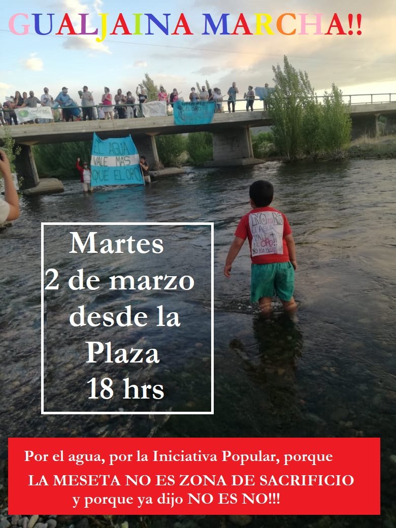 NGualjaina's tweet photo. Hoy Gualjaina como pueblo de la Meseta marcha para decir que La Meseta NO ES zona de sacrificio. Los pueblos de la Meseta tambien tienen voz y dicen NO ES NO!! https://t.co/D7r7Qf1cv5