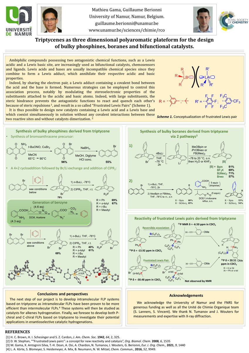 GamaMathieu's tweet photo. Hello ! Check out my #RSCPoster "Triptycenes as three dimensional polyaromatic plateform for the design of bulky phosphines, boranes and bifunctional catalysts" in the @Dr_Berionni group. #RSCcat #RSCOrg https://t.co/7iKySrG0uB