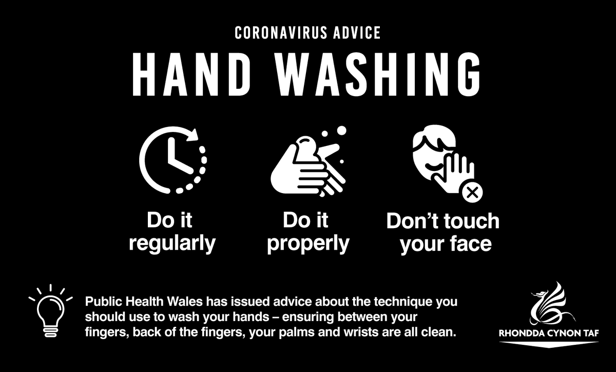 RCTCouncil's tweet photo. Washing your hands is a simple way to help reduce the spread of Coronavirus. You should do it regularly and properly, and avoid touching your face. More advice on how to wash your hands properly is available in the #NeighboursNeedYouRCT campaign: https://t.co/tYsjlvxPGG https://t.co/QNOjVw7u67