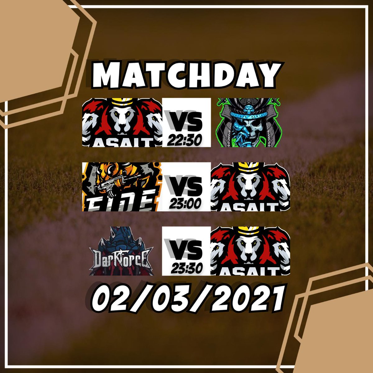 ⚽| MATCHDAY

Important games tonight in <a href="/OfficialVPG/">Virtual Pro Gaming</a> League 1 North and Europa League. 

🕣 8:30 UK
🆚 Elite Samurai
📌 League 1 North

🕣 9:00 UK
🆚 <a href="/FideEsports/">FIDE eSports</a> 
📌 League 1 North

🕣 9:30 UK
🆚 Dark Force
📌 Europa League

#FIFA21 #WeAreAsalt