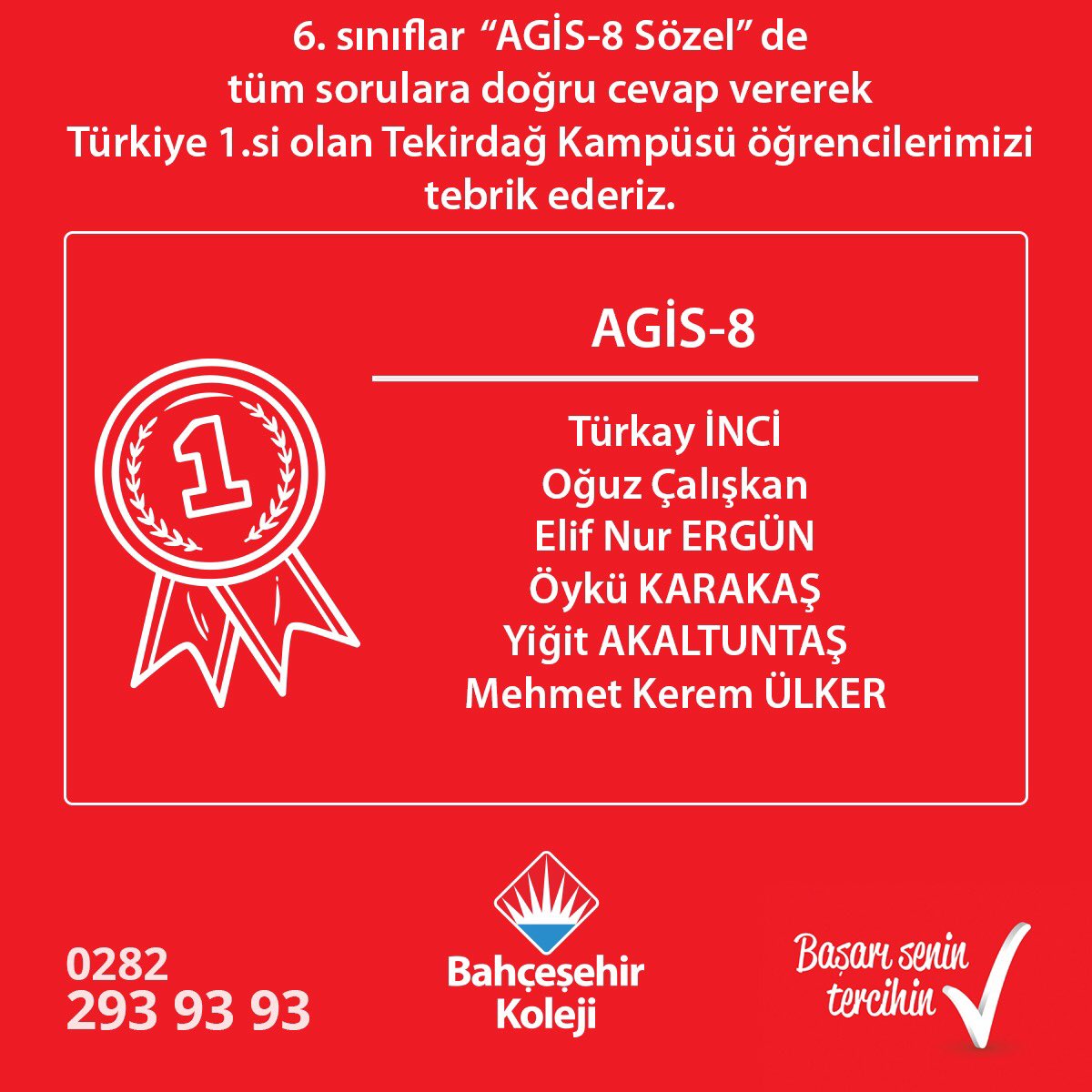 6. sınıflar “AGİS-8 Sözel” de tüm sorulara doğru cevap vererek Türkiye 1.si olan Tekirdağ Kampüsü öğrencilerimizi tebrik ederiz. 👏🏻