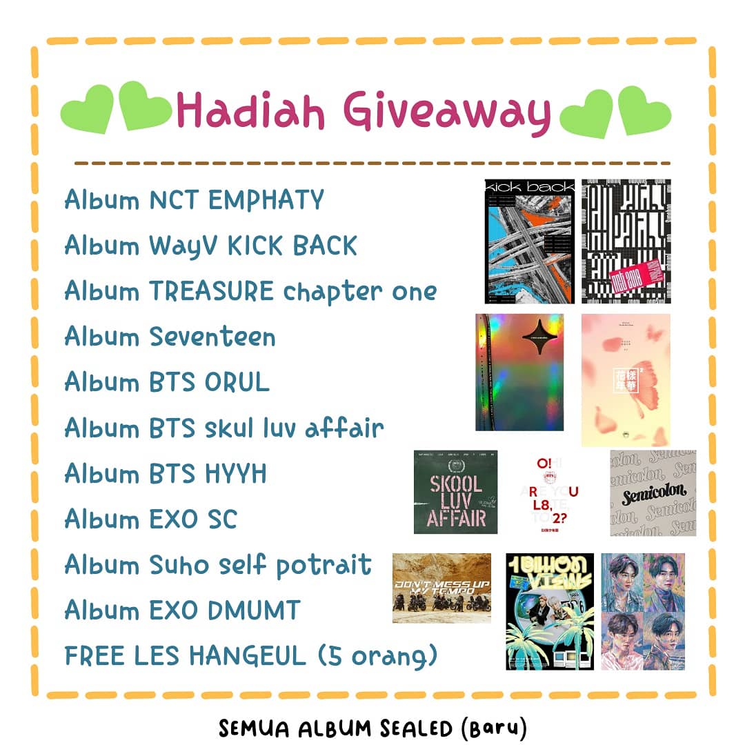 koreanssaem's tweet photo. GIVEAWAY ALBUM NCT WAYV TREASURE SEVENTEEN BTS EXO

🌼Retweet + like
🌼reply hadiah yg kamu mau dan foto bias kamu
🌼domisili manapun boleh ikutan
🌼total 15 org pemenang https://t.co/Y6lrMy9Bei