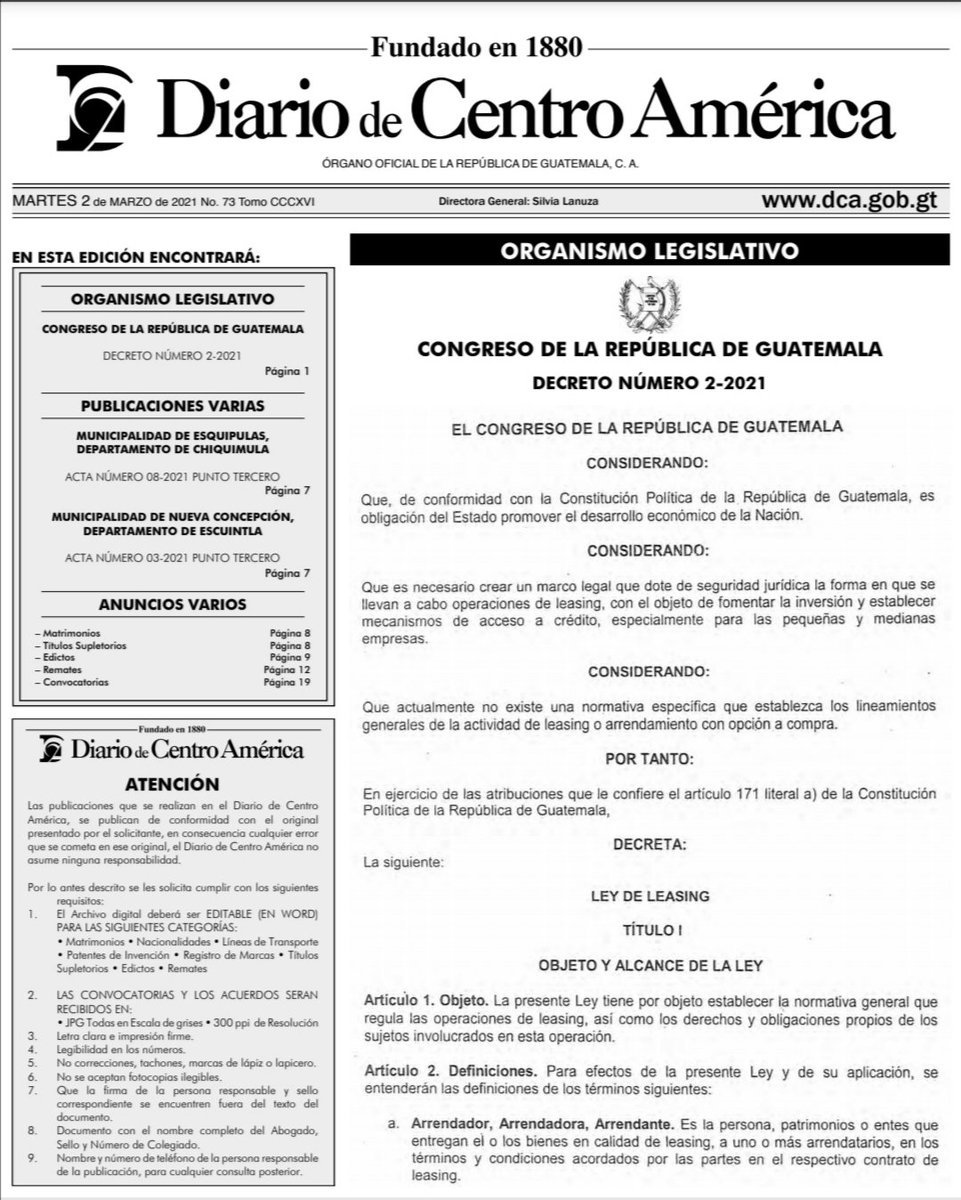 samanthfigueroa's tweet photo. Hoy fue publicada en el Diario Oficial, @DiariodeCA, la #LeyDeLeasing.
Un paso importante desde @CongresoGuate para la reactivación económica del país.
#SamanthaDiputada https://t.co/OY3cfxzerJ