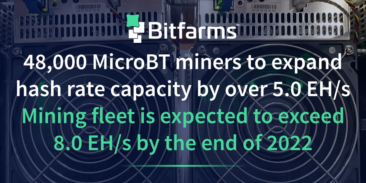 keelinfra_'s tweet photo. Bitfarms announces purchase agreement for 48,000 MicroBT miners and named TSXV's top 50 listing

The production capability of Bitfarms mining fleet is expected to grow from over 1.0 EH at the present time to 3.0 EH by the end of 2021 and then to exceed 8.0 EH by the end of 2022. https://t.co/rxTcgUi0Oo