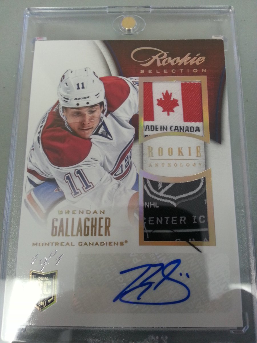 cardboredflexer's tweet photo. 2013 @PaniniAmerica Brendan Gallagher Rookie Anthology 1/1 Dual Tag Rookie Card! @CanadiensMTL @BGALLY17 #PackPulled @NHL @SHOWYOURHITS @sportscards @SCCTradingCards @WatchTheBreaks #TheHobby #HockeyCards https://t.co/fjU85XrKTz