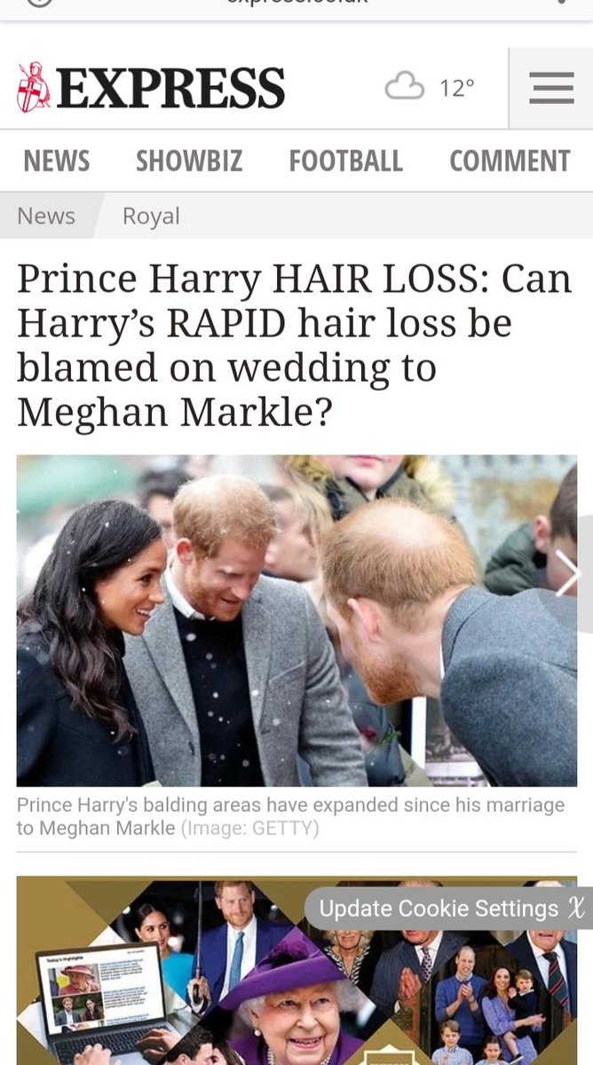 Exhibit 44:  #HairLossGateMost people would say male hair loss is caused by testosterone and is genetic. Not so the Express who've decided Harry is losing his hair because of his marriage. They've obviously not looked at the other men in the House of Windsor.