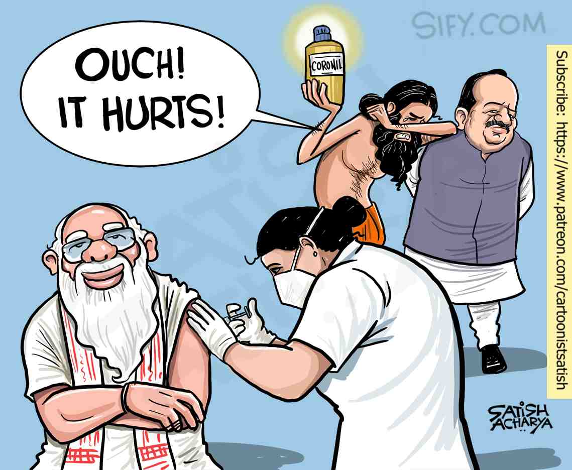 Satish Acharya On Twitter Pm Modi Takes Covid Vaccine Sifydotcom Cartoon Vaccination Coronil Babaramdev