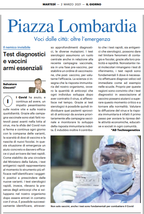 techno_genetics's tweet photo. Salvatore Cincotti, AD di Technogenetics spiega a Il Giorno l'importanza dei test diagnostici come strumento per valutare la diffusione del virus e la risposta immunitaria. https://t.co/nG1Jo5euwm
