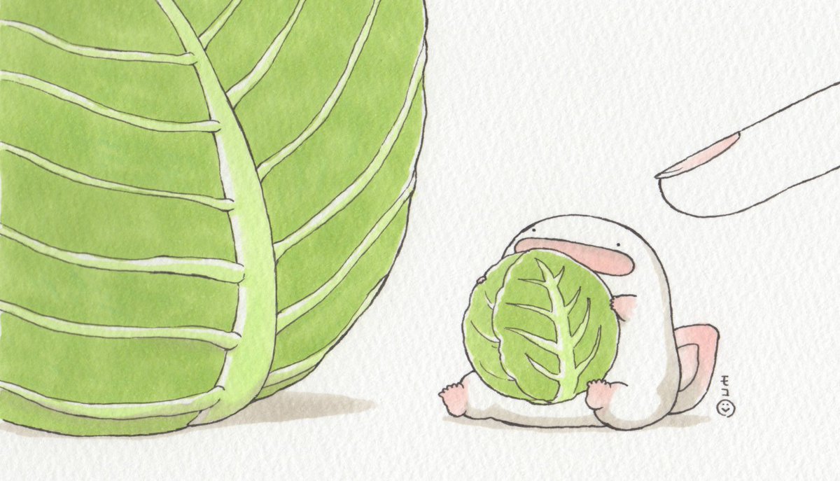 「オオサンショウウオ、芽キャベツキャベツと出会う。 #ミニの日 」|モコ@うおマロ漫画更新中です！のイラスト