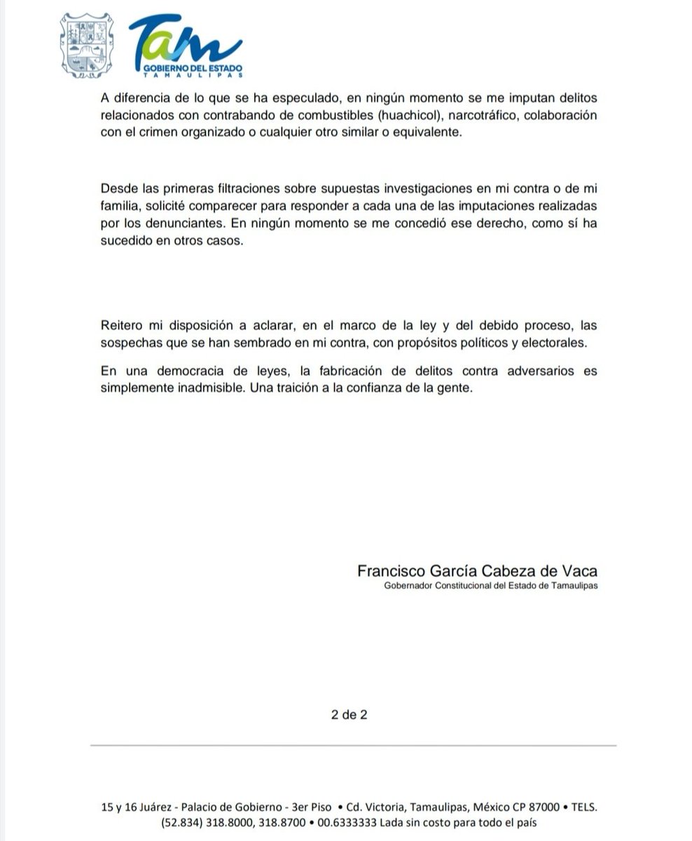Comparto a la opinión pública la siguiente postura, tras ser notificado sobre la solicitud de procedencia por parte de la Cámara de Diputados.