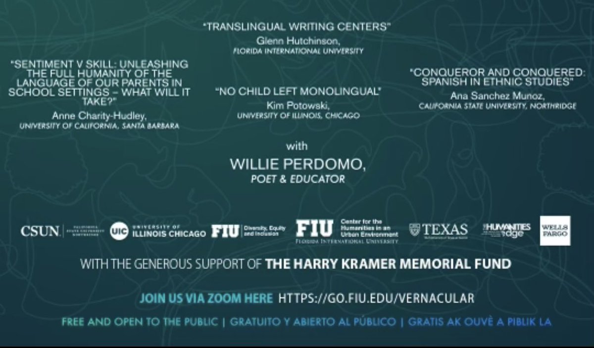 TODAY 4pm EST | 1pm PT

GO.FIU.EDU/VERNACULAR 

@WilliePerdomo @ACharityHudley @WLRNSundial