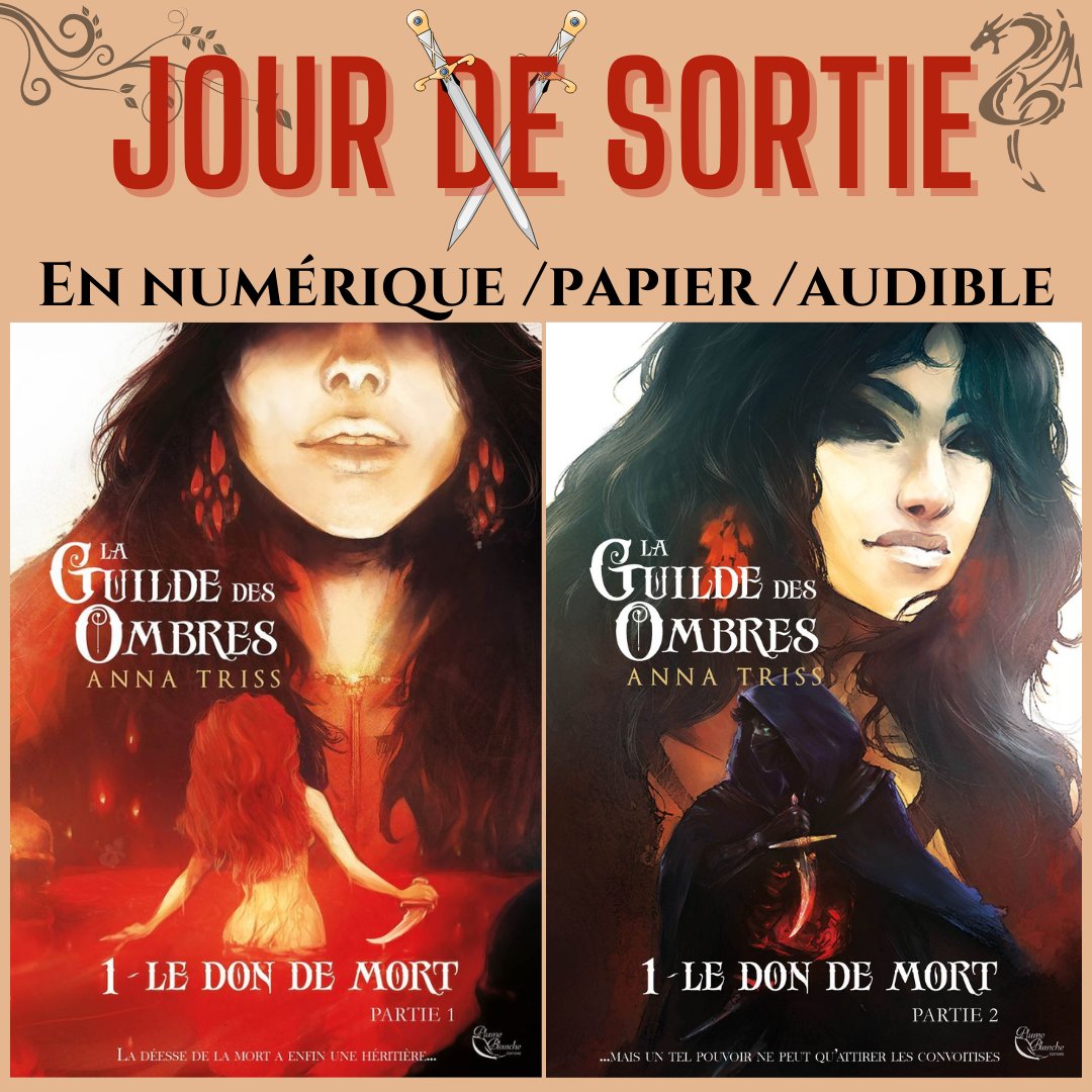 Aujourd'hui, c'est la sortie numérique, broché et audible de ma dark fantasy "La Guilde des Ombres, Tome 1 : Le Don de mort", en deux parties simultanées, éditées chez <a href="/Ed_PlumeBlanche/">Ed. Plume Blanche</a>🥳
Belle lecture😘