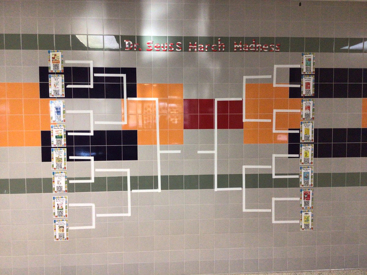 LibraryCCE's tweet image. Dr. Seuss March Madness tournament has begun! Students are predicting the winner this week and will start voting after spring break! @CastlemanCreek #ccestrong