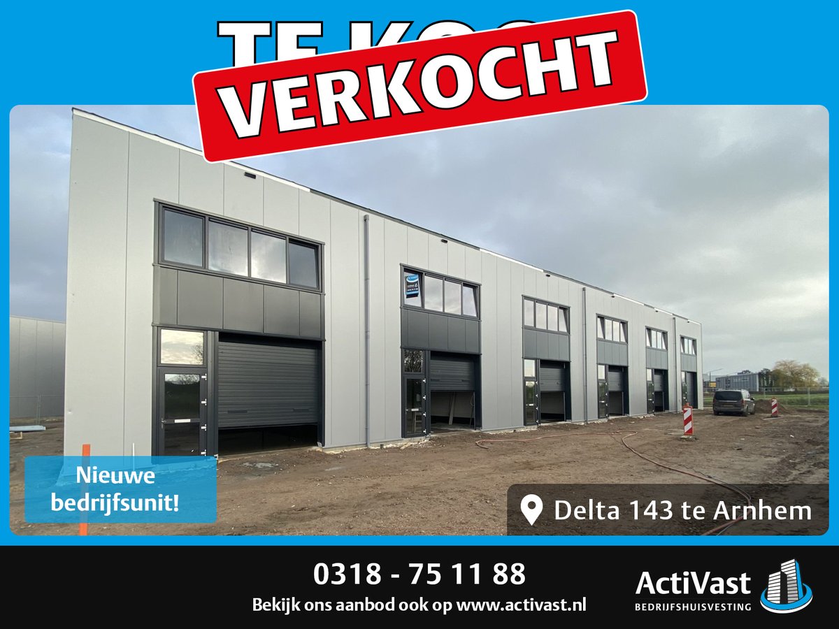 ActiVast's tweet photo. Verkocht: Delta 143 te Arnhem! Recent opgeleverde bedrijfsunit welke onderdeel uitmaakt van een fraai ontworpen gebouw op een mooie locatie op bedrijvenpark IJsseloord. Ook snel uw pand verkopen? Bel ons of kijk op https://t.co/XzWW6j1hR8 https://t.co/p0aI1G9Jie
