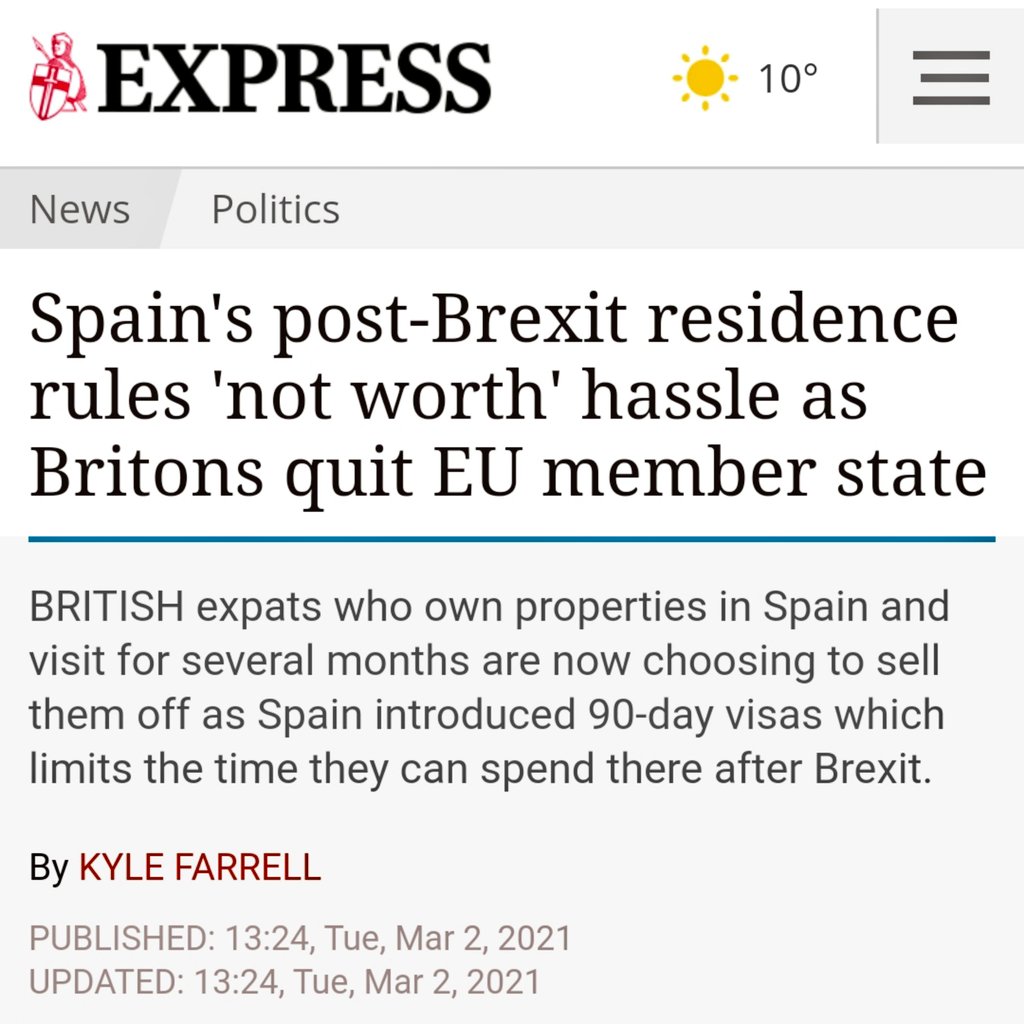 BrexitBin's tweet photo. Unbelievable !!! 😂🤣😅
The Brexpress is now blaming SPAIN for the fact that British holiday home owners there no longer have freedom of movement !!!

#Gammonopolis https://t.co/a6lpKVAAIc