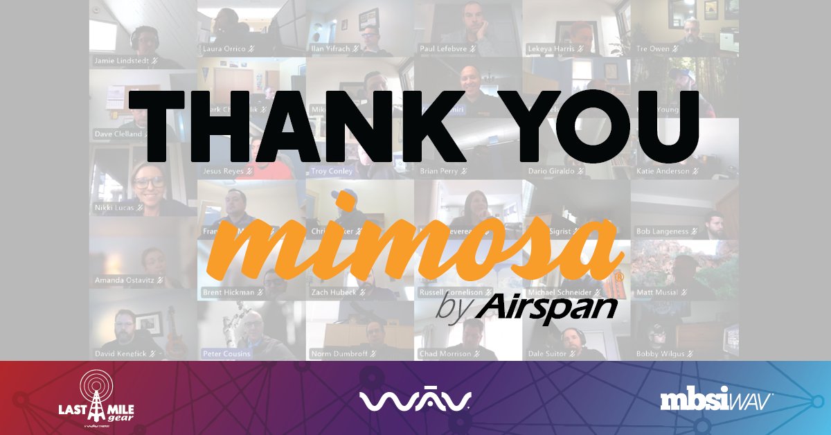 mbsiwav's tweet photo. During our sales kick off with @WAVonline and @LastMileGear, our friends from @GoMimosa joined us for an engaging session on spectrum, technology advances and what to expect from @GoMimosa. Thank you, your support is important to us all! #fixedwireless #wifi6 #NoFiberNoProblem https://t.co/ChCkmNfd0X