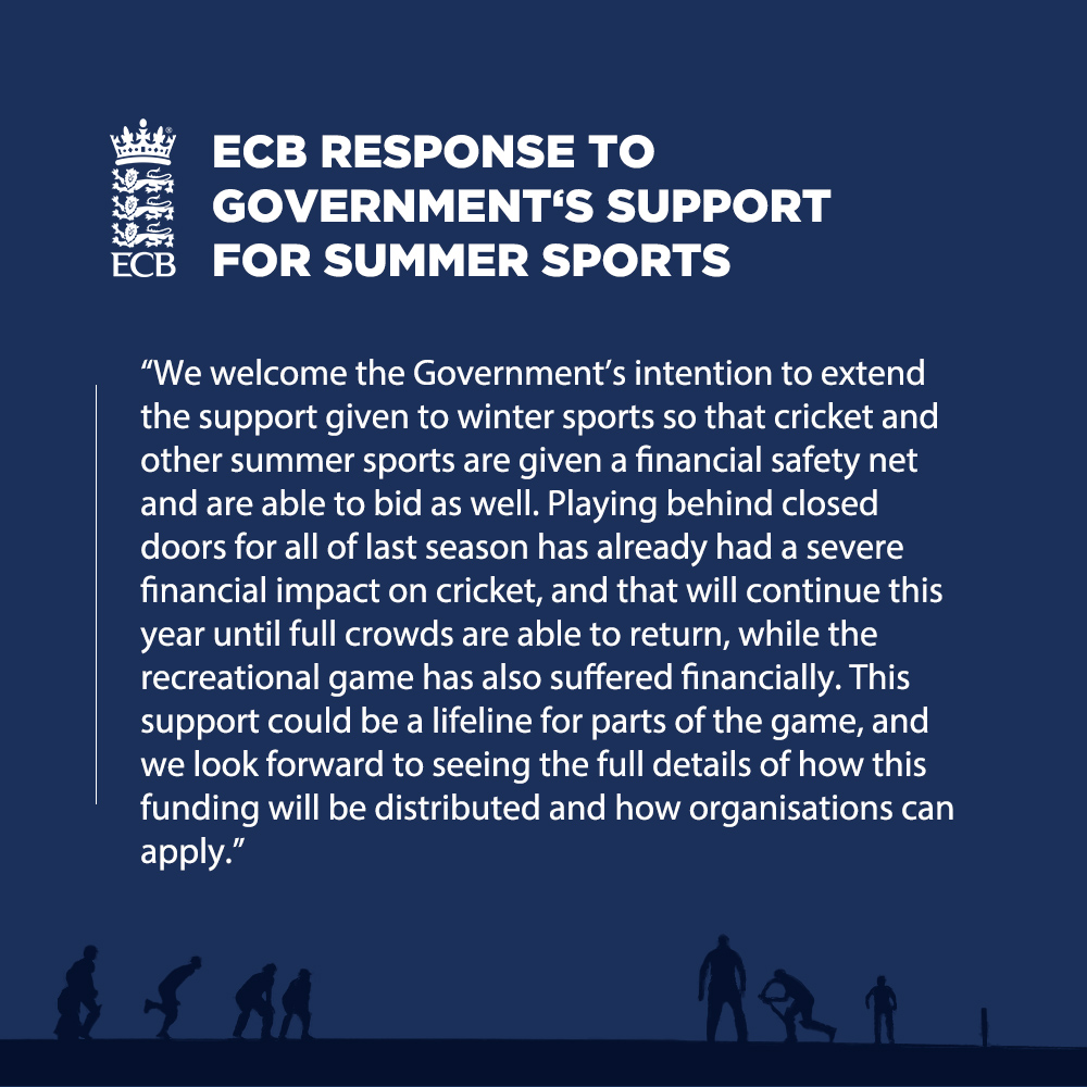 ECB statement in response to Government's support for summer sports.