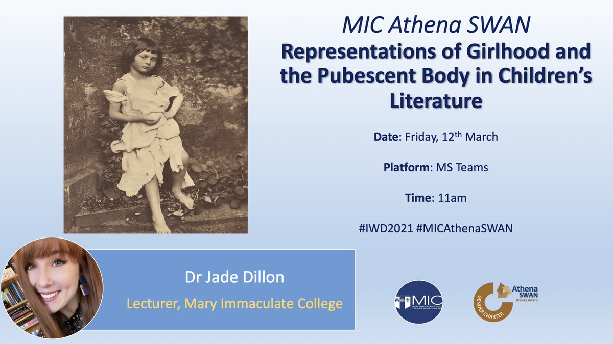 As part of the @MICAthenaSWAN celebrations for #IWD2021 , I will be presenting a public lecture on the representations of girlhood &amp; the pubescent body in children's literature ✨You can register for free through Eventbrite: eventbrite.ie/e/representati… 

#MICAthenaSwan <a href="/MICLimerick/">Mary Immaculate College (MIC)</a>