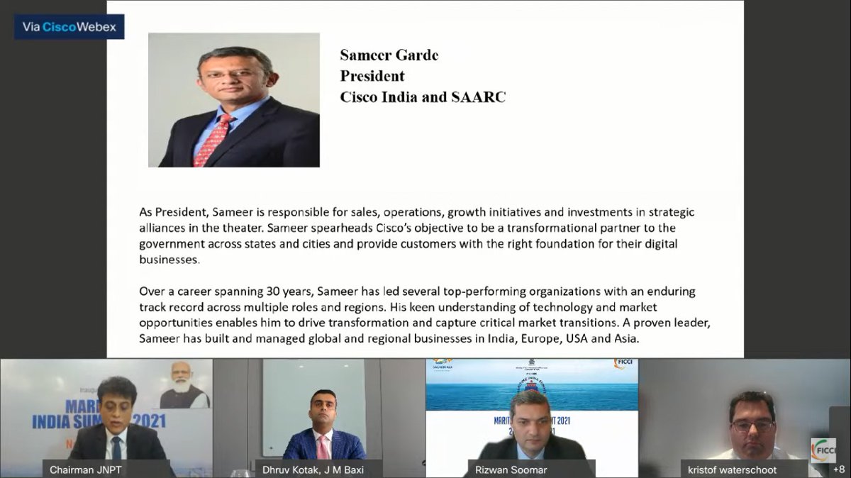 SMPort_Kolkata's tweet photo. (5/5) Mr Sameer Garde, President, @Cisco India and Saarc spoke on Emerging technologies in Port Operations. #DevelopingWorldClassPorts
#MIS2021
@shipmin_india
@mansukhmandviya
@Indportsassn
@OfficeOf_MM
@DDNewslive
@airnewsalerts
@PIB_India
@PIBKolkata https://t.co/wwMDS9DbRX