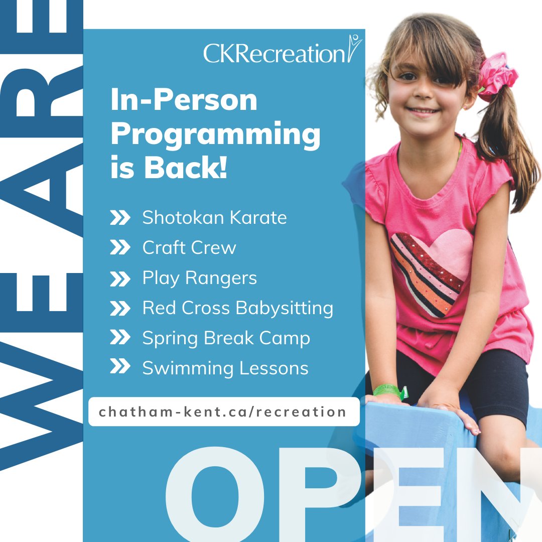 We'll just be over here doing 🤸‍♀️ because CKRecreation's in-person programming is BACK! Registration is now OPEN. You can register at bit.ly/CKRecRegistrat… or by calling 519-360-1998.