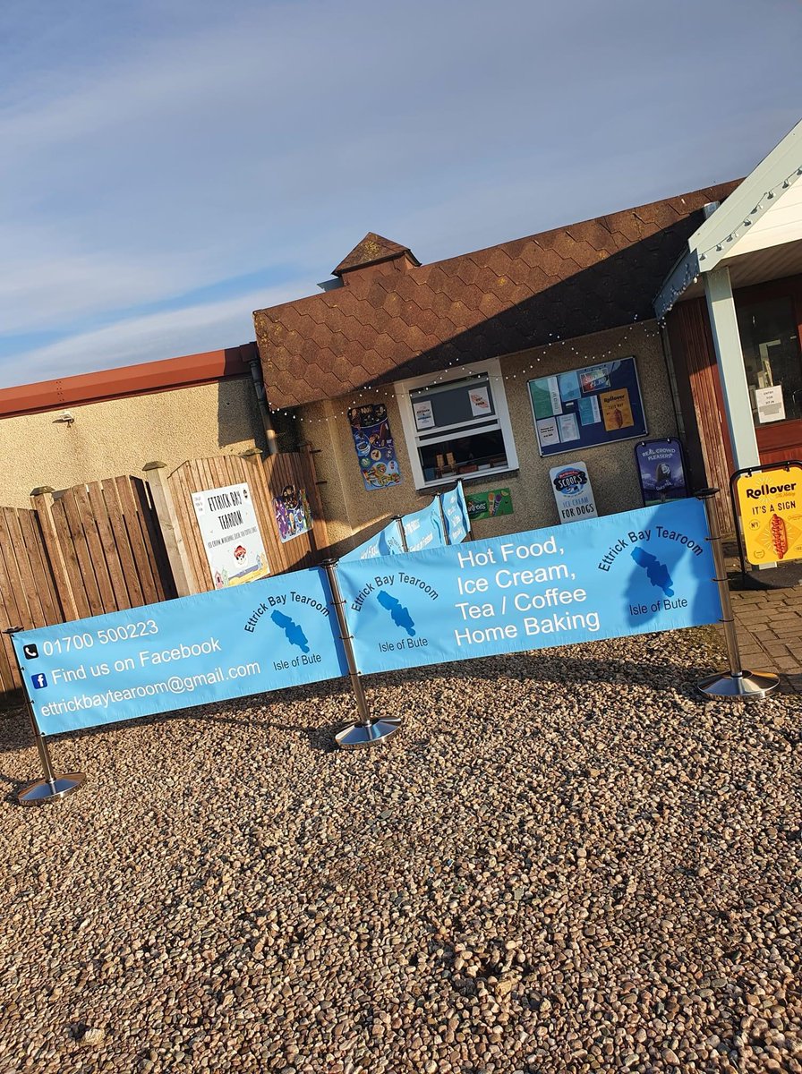 new banners for Ettrick Bay Tearoom for their new takeaway hatch We are happy to report that after the install we purchased some cakes to take back & they were delicious Thank you to Kim &David for your continued support #teambutesigns #supportlocal #signspecialistargyllandbute