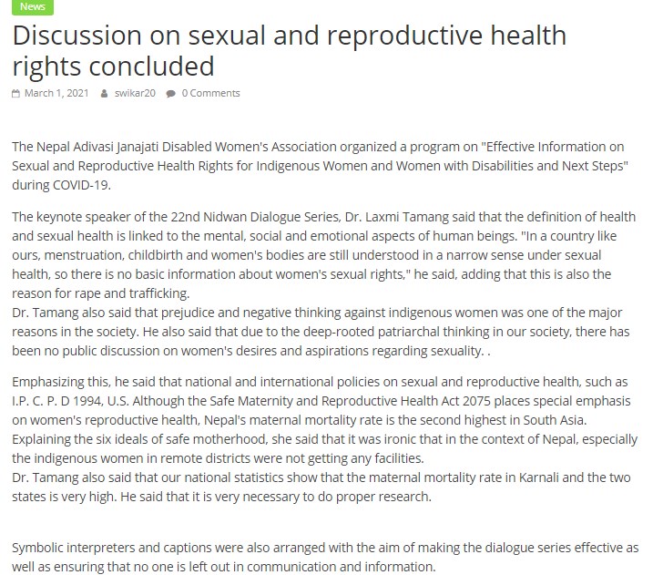 Thanking Resource person Dr. Laxmi Tamang, President of Midwifery Society Nepal for her insightful presentation, Swikar post, and Mr. Chandra Rai for the news coverage on the online media portal. 
docs.google.com/.../1qzBwO1CKe…...