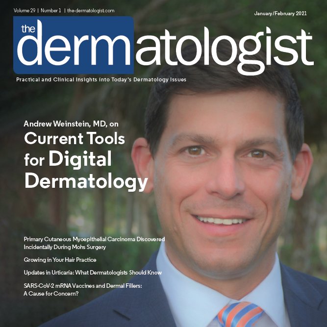 Dr. Weinstein made the front page of The Dermatologist this month sharing his expertise on Current Tools for Digital Dermatology. Our office is currently offering our patients without cost the Boynton Beach Miiskin App designed to help patients spot changes to existing moles.