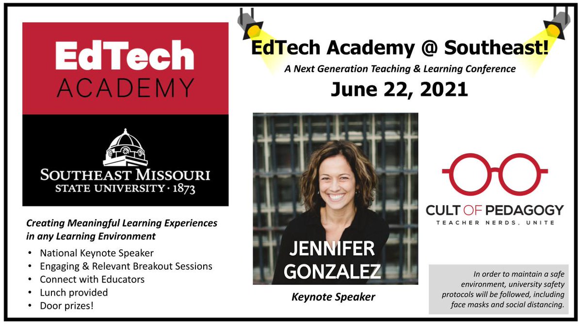 Southeast MO RPDC (@southeastrpdc) on Twitter photo 🎉We are SO excited to announce EdTech Academy @ Southeast on June 22, 2021 with Keynote Speaker, Jennifer Gonzalez <a href="/cultofpedagogy/">Cult of Pedagogy</a>!!!🙌Registration open now! #edtechsemo😀
Announcement: bit.ly/edtechsemo2021
Website: semo.edu/rpdc/edtechaca…
Register: bit.ly/edtechsemo21 🎉We are SO excited to announce EdTech Academy @ Southeast on June 22, 2021 with Keynote Speaker, Jennifer Gonzalez <a href="/cultofpedagogy/">Cult of Pedagogy</a>!!!🙌Registration open now! #edtechsemo😀
Announcement: bit.ly/edtechsemo2021
Website: semo.edu/rpdc/edtechaca…
Register: bit.ly/edtechsemo21