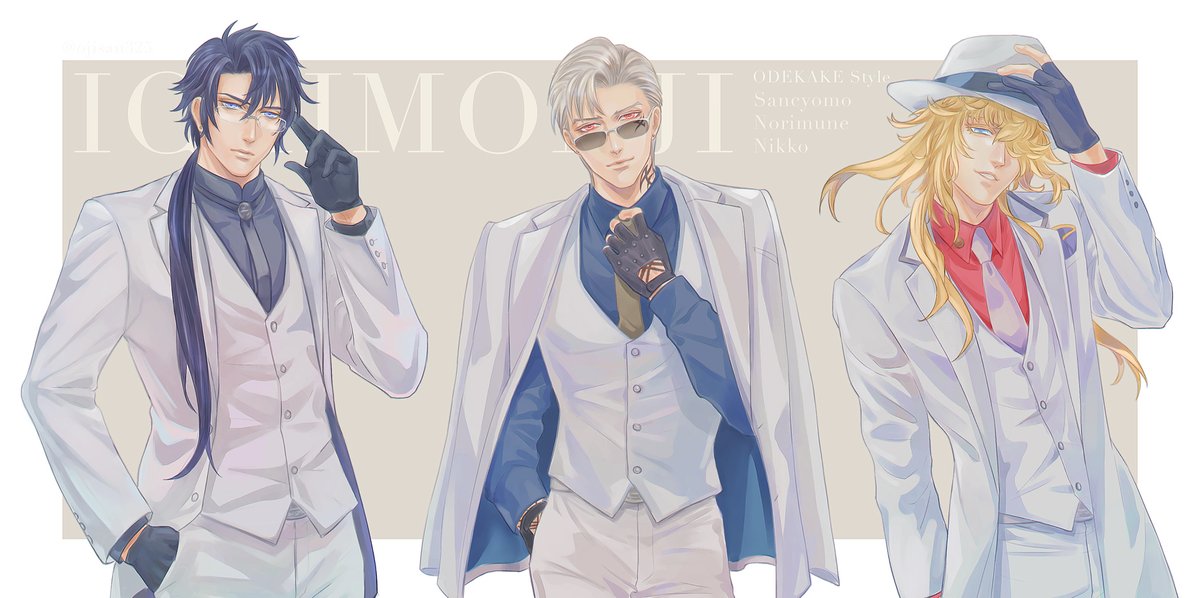 3boys male focus gloves multiple boys blonde hair necktie formal  illustration images