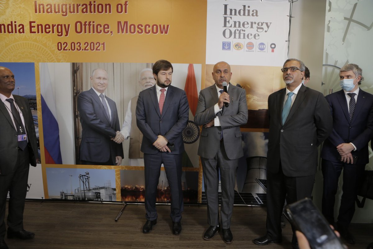 #India opens India Energy Office in #Russia on 2nd March 2021,the inauguration ws done by Mr. Tarun Kapoor,Secretary, @PetroleumMin, Govt. of India alongwth H.E. Mr. Pavel Sorokin, Hon’ble Deputy Minister of Energy, Russian Federation & H.E. Mr.D. B.Venkatesh Varma @IndEmbMoscow