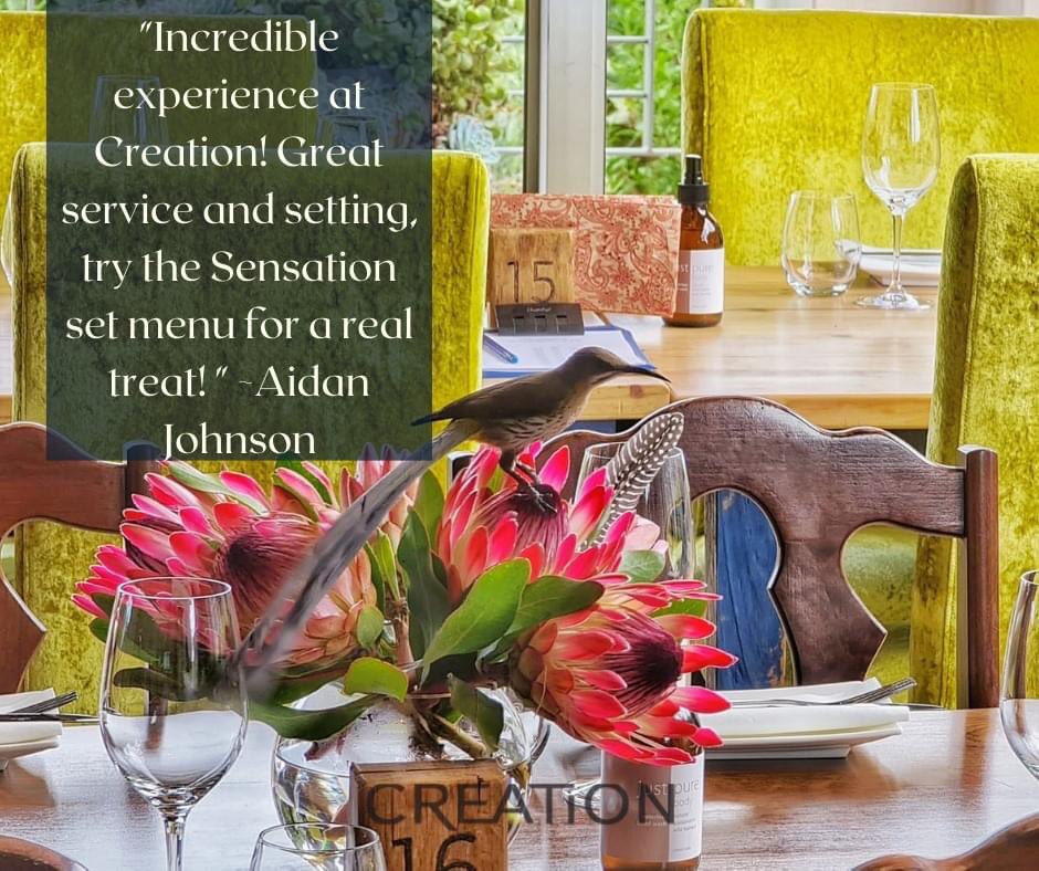 creationwines's tweet photo. Feedback that warms the cockles!🥰
"Incredible experience at Creation! Great service and setting, try the Sensation set menu for a real treat!" ~ Aidan Johnson
#lovecreationwines #visithemelenaarde #DrinkSouthAfrican #creationisopen #TravelTuesday #CreationSensation https://t.co/0GMePxezK2