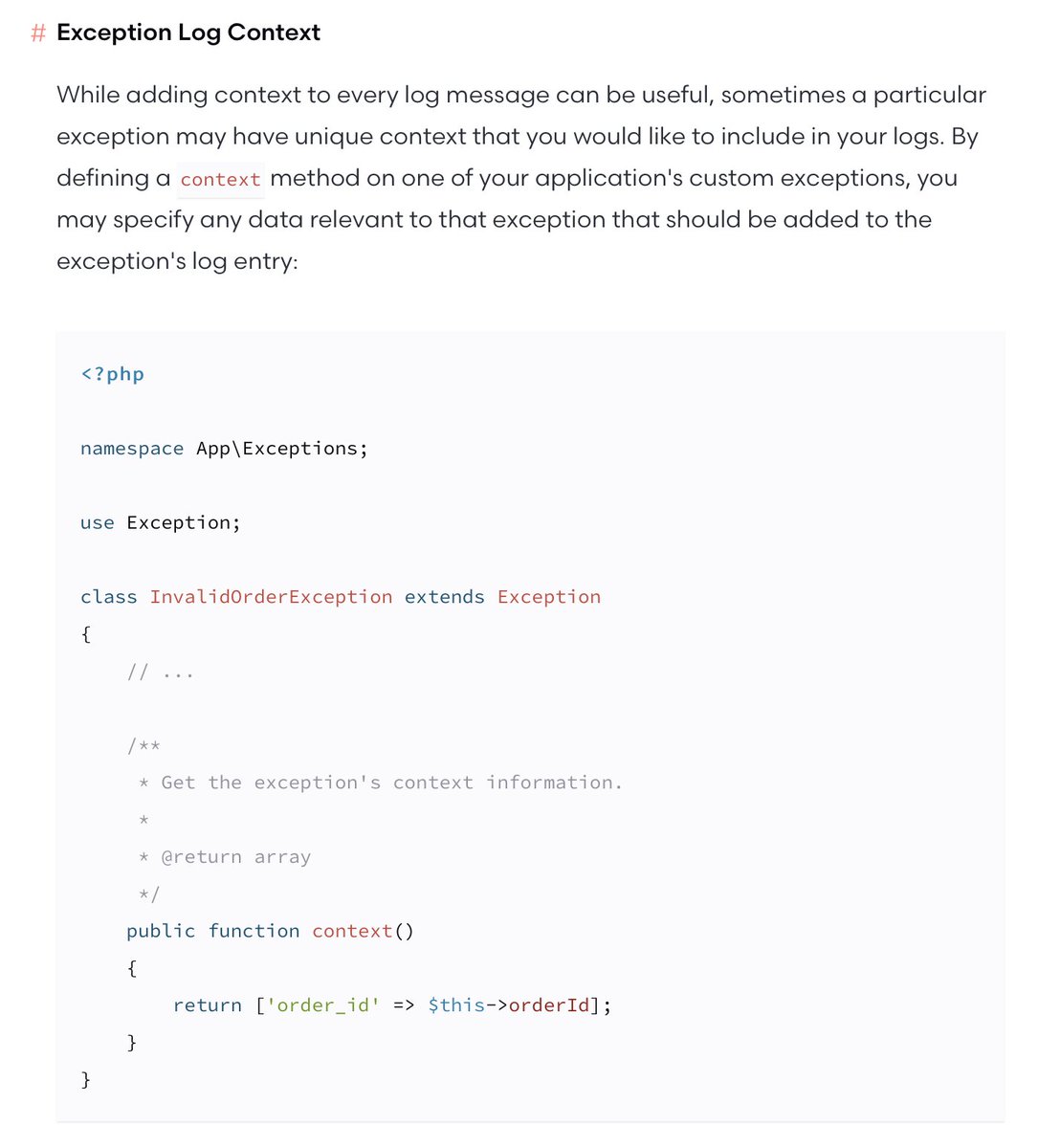 Also shipping today... the ability to add a context() method on your custom exceptions... 🛳️
