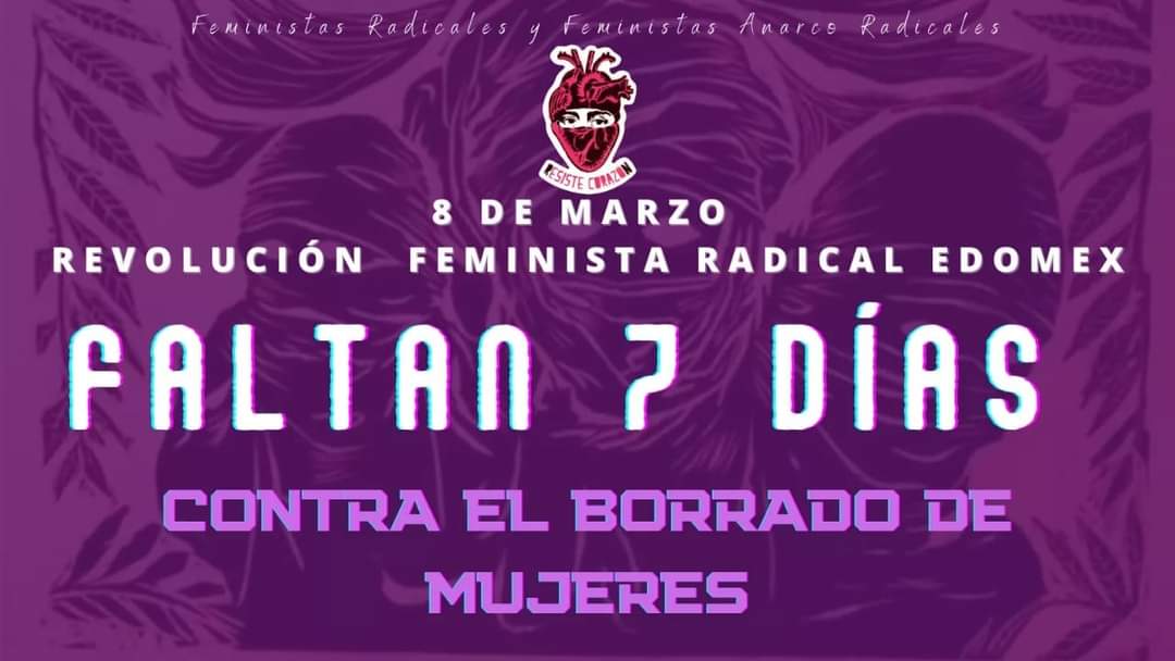 CONTRA EL BORRADO DE MUJERES 8M Revolución Feminista Radical Edoméx. 
Juntemos las voces, y ya oirán toda la fuerza que tenemos, nos posicionaremos contra las injusticias y el borrado histórico de las mujeres 🔥💜🖤 NUNCA MÁS SIN NOSOTRAS 🖤💜🔥   #NoAlBorradoDeMujeres #feminismo