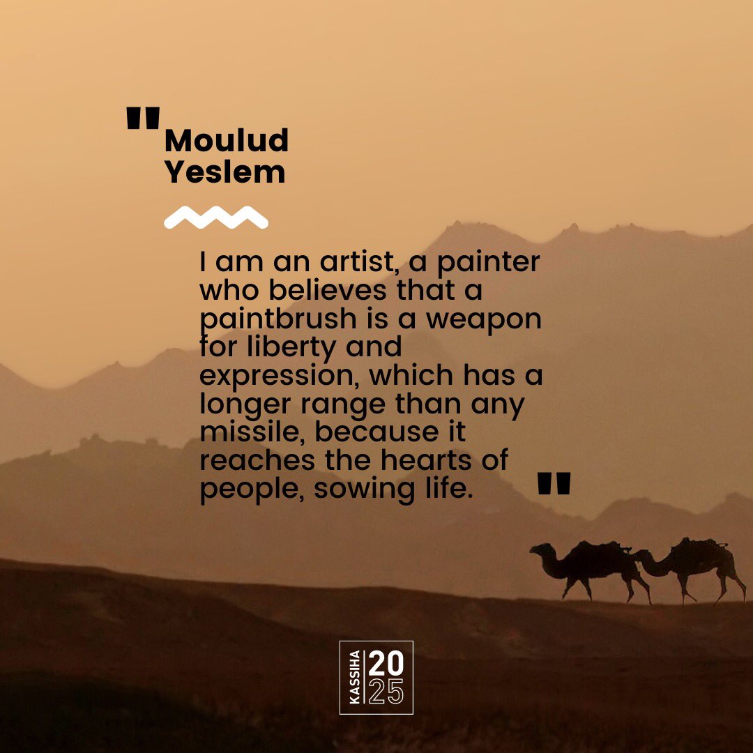 Kassiha2025's tweet photo. @mouludy: “I am an #artist, a painter, who believes that a paintbrush is a weapon for #liberty and expression, which has a longer range than any missile because it reaches the hearts of people, sowing life.”⠀
⠀
Have you seen Moulud's work? https://t.co/2e8btmIpBu