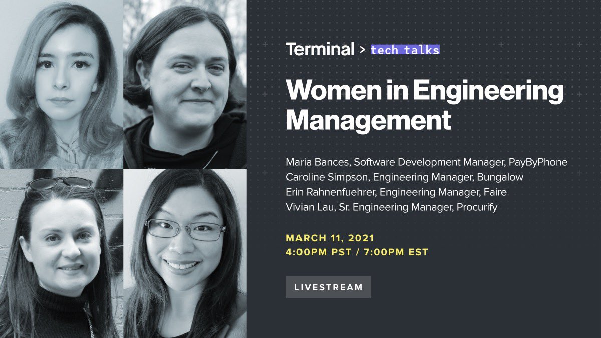 JoinTerminal's tweet photo. Join us on March 11th and learn from these amazing #women in #engineering management. With International Women’s Day approaching, let’s celebrate these technical #leaders.

Register here 👉 https://t.co/x4cctJtHvX https://t.co/m7RmFc5nC8