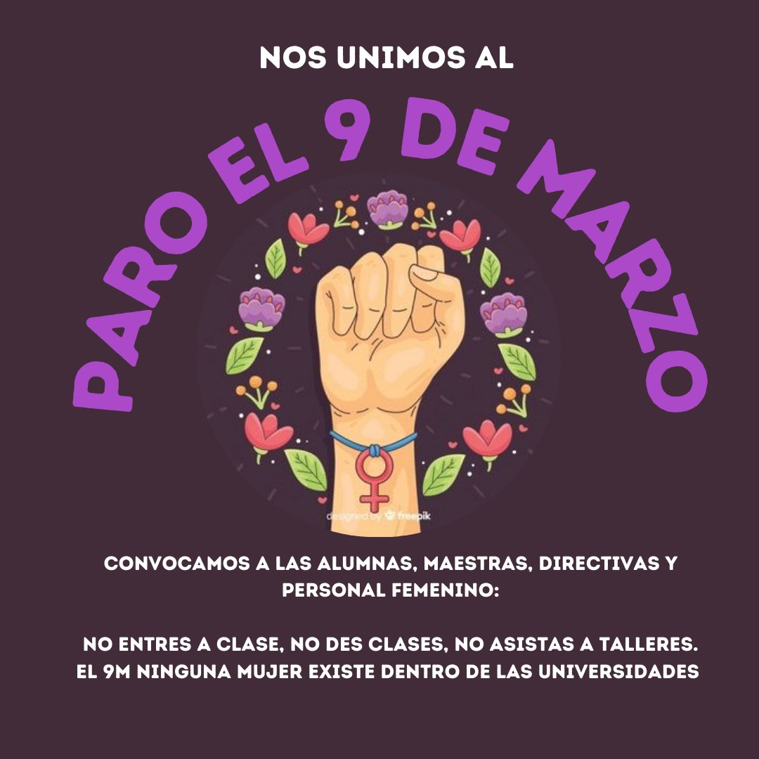 herederas_fmed's tweet photo. 📢Las colectivas convocamos a paro el 9M a todas las mujeres de las escuelas de la UADY y otras dependencias educativas 

Este 9 de Marzo ninguna se mueve . Es un paro, no pedimos permiso, ni "día libre". 💜🔥
 
Nos unimos a la convocatoria de la colectiva "Alianza Grito Violeta" https://t.co/vIXQp9bDe1