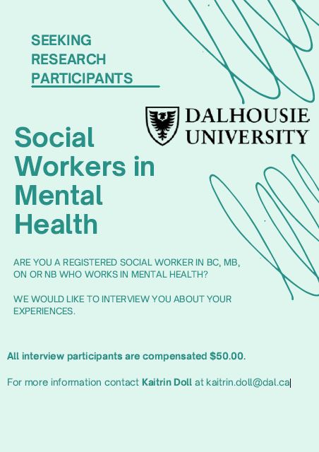 CASW_ACTS's tweet photo. Your insights can help further understanding of social work in mental health care in Canada.

Dalhousie University's School of Social Work is looking for social workers in Canada who work in mental health and/or substance use to complete this survey: https://t.co/J3CQaHYWor https://t.co/sCJfHsjeav