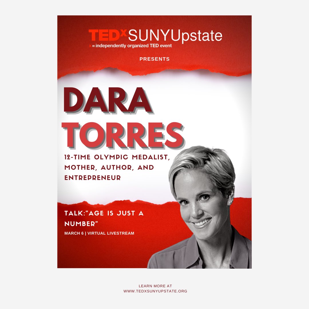 DaraTorres's tweet photo. Check out my first ever Ted Talk going live this Saturday! The virtual event starts at 10 EST, but I’ll be the 5th speaker! 
I’ll be speaking about the mental barriers associated with achieving success at certain ages, and best ways to overcome them! 

Register using link in bio! https://t.co/lESTDWcsJy