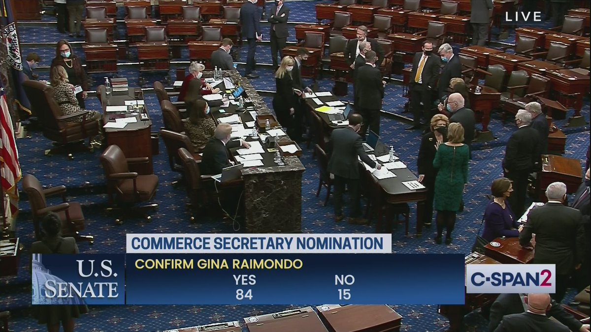 U.S. Senate CONFIRMS Gina Raimondo Secretary of Commerce, 84-15.