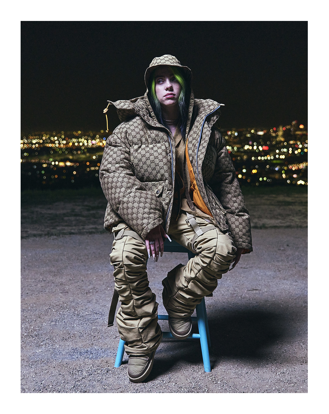 gucci on X billieeilish wearing TheNorthFacexGucci puffer jacket and hat for the global live premiere event to celebrate the release of the film Billie Eilish The World s A Little Blurry a new